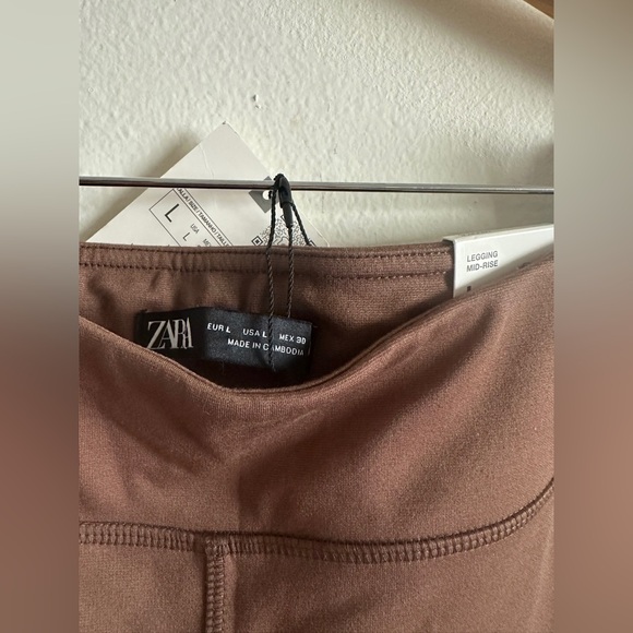 ZARA Chocolate Mid-Rise Leggings H&M SIZE LARGE 8 10 Basics Everyday Fitted Seam - Picture 3 of 6